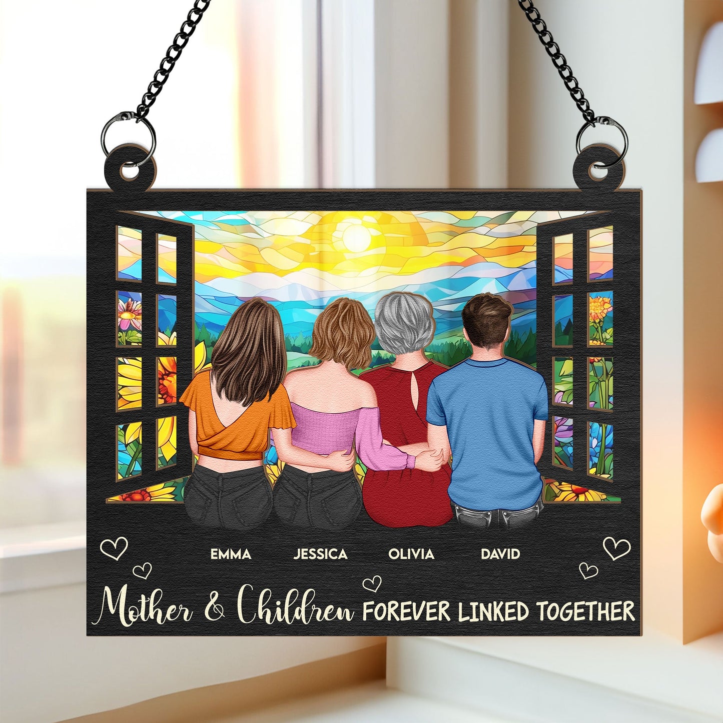 Personalized Mother & Children Suncatcher Ornament: Forever Linked Together