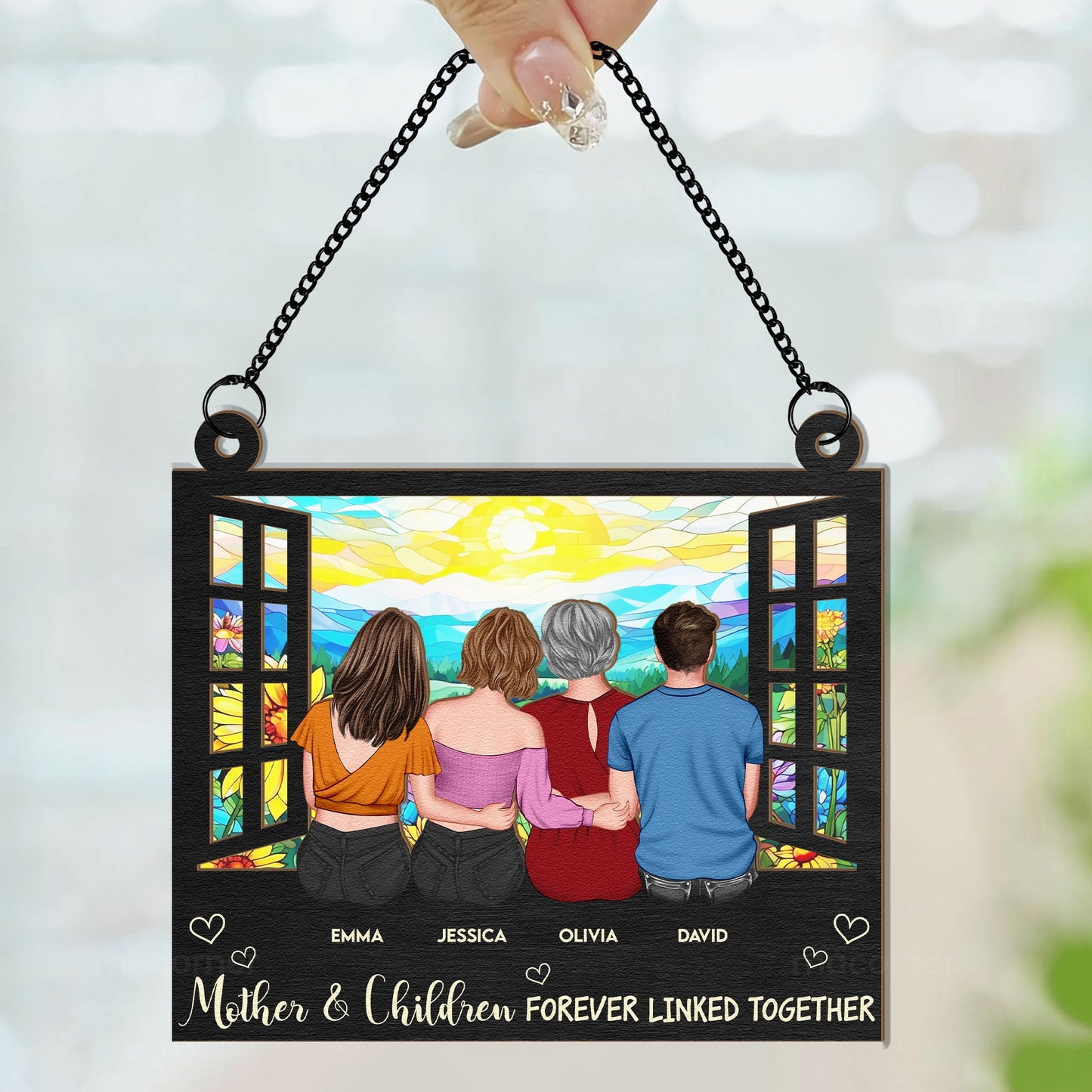 Personalized Mother & Children Suncatcher Ornament: Forever Linked Together