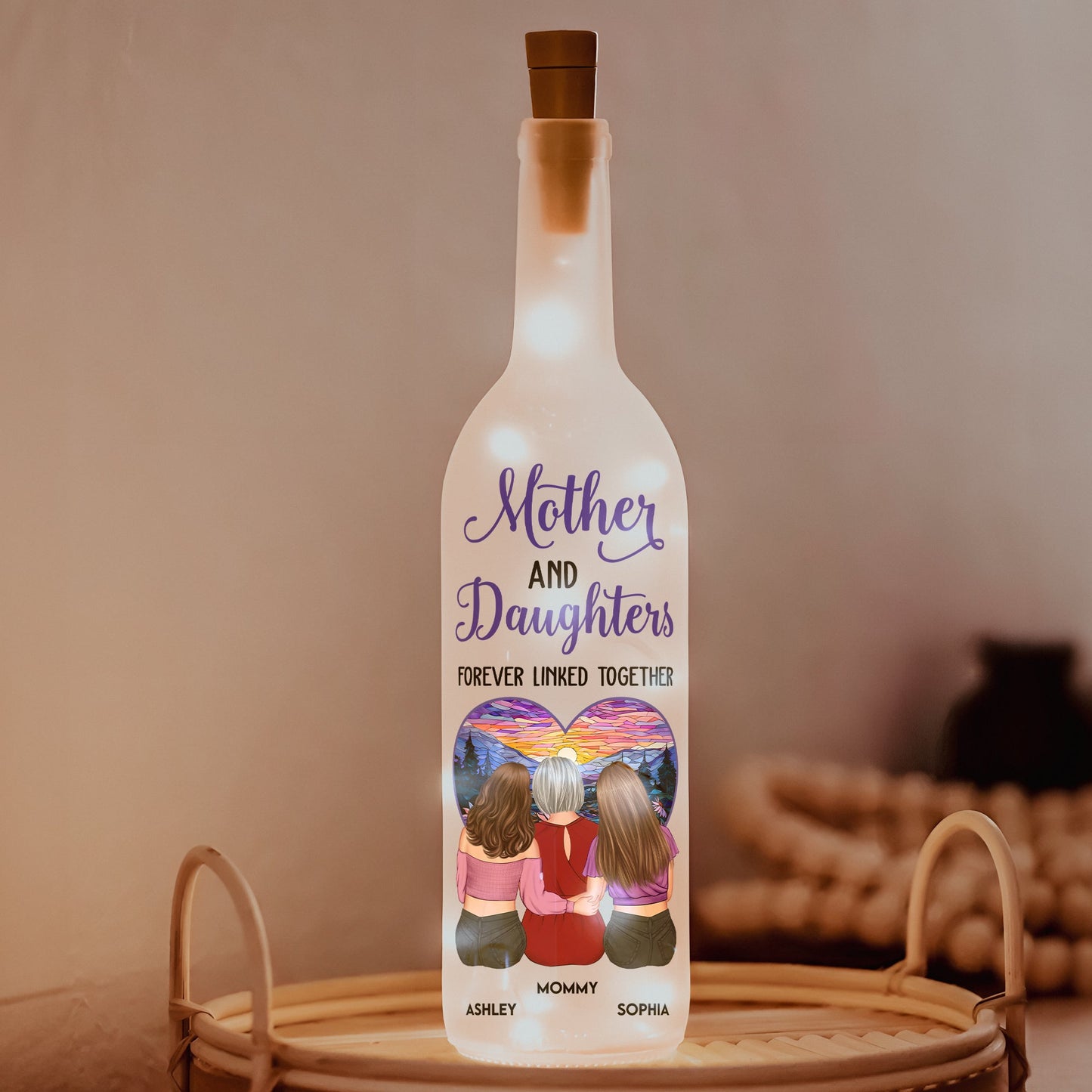 Custom Mother Daughter Bottle Light: 'Forever Linked Together' Keepsake