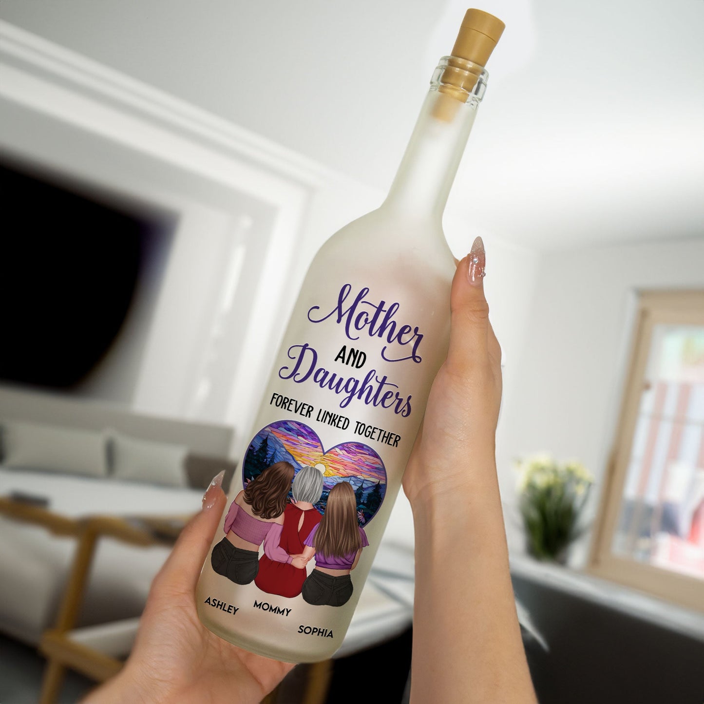 Custom Mother Daughter Bottle Light: 'Forever Linked Together' Keepsake