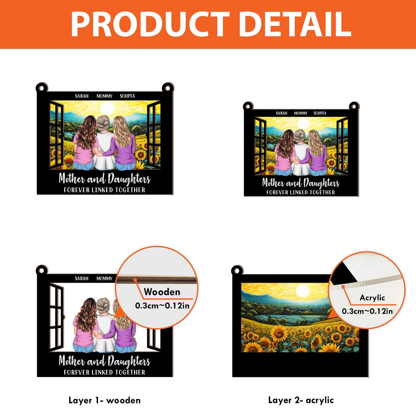 Mother & Daughters Unbreakable Bond - Personalized Window Hanging Suncatcher Ornament