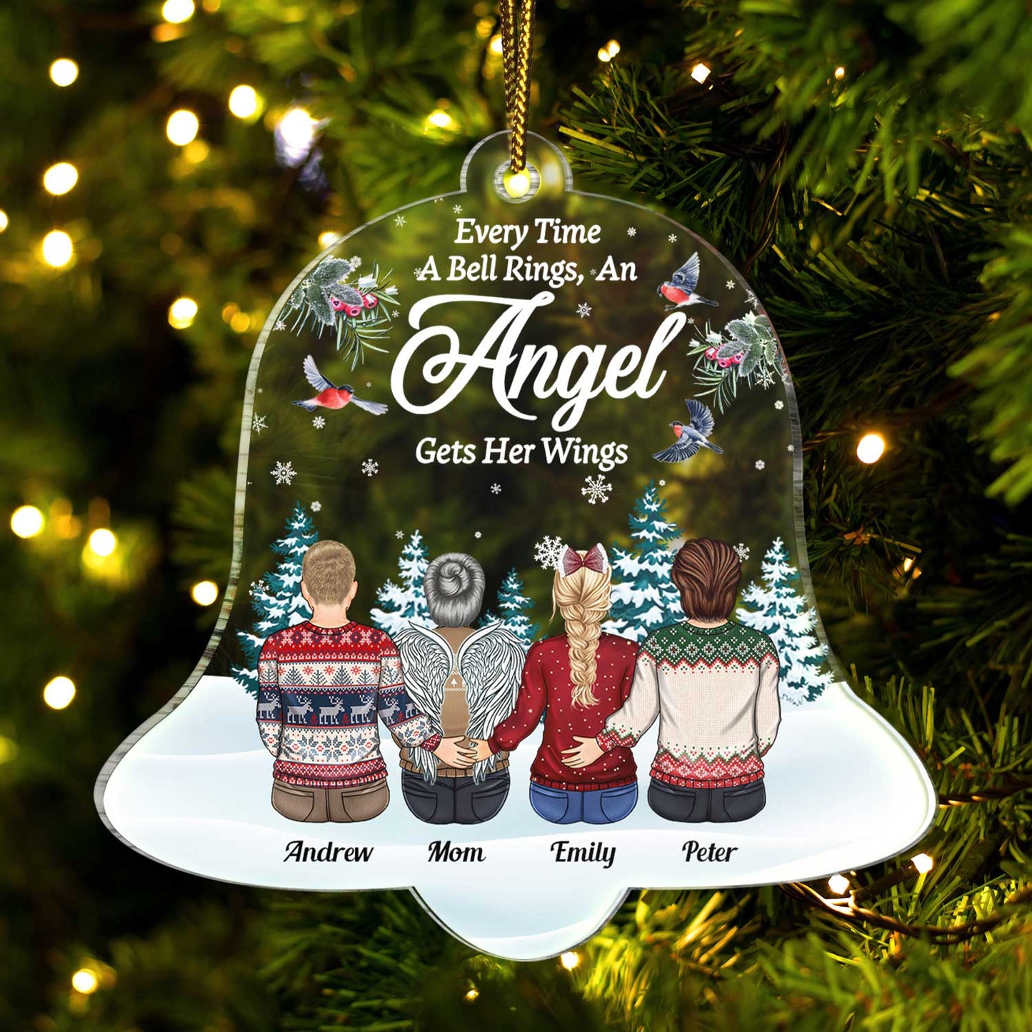 Personalized 'Angel Gets Her Wings' Memorial For Loved One Family Christmas Ornament