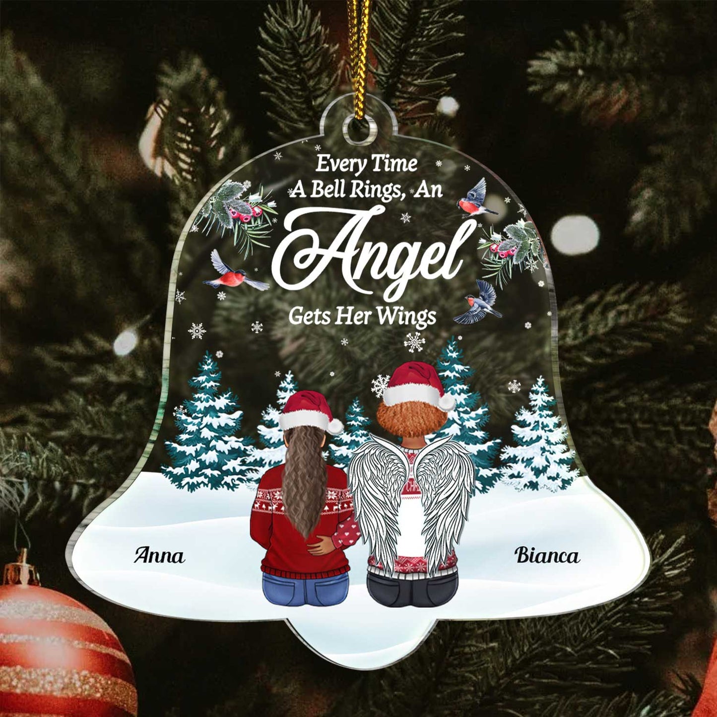 Personalized 'Angel Gets Her Wings' Memorial For Loved One Family Christmas Ornament