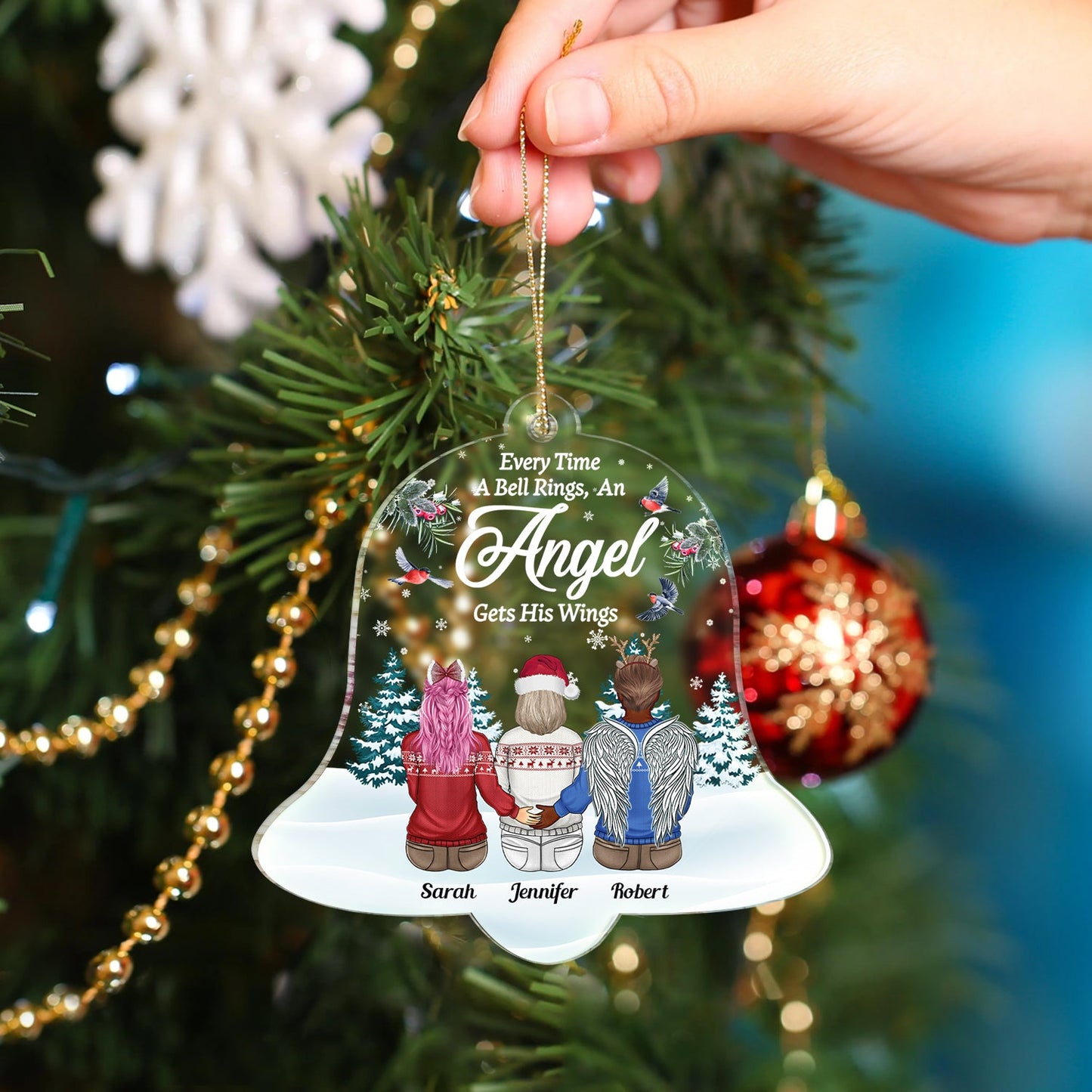 Personalized 'Angel Gets Her Wings' Memorial For Loved One Family Christmas Ornament