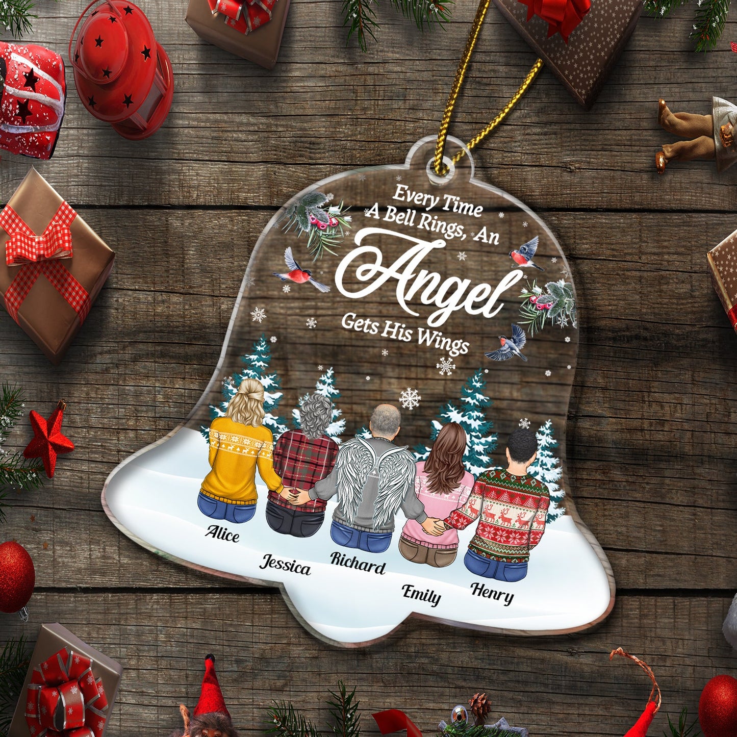 Personalized 'Angel Gets Her Wings' Memorial For Loved One Family Christmas Ornament