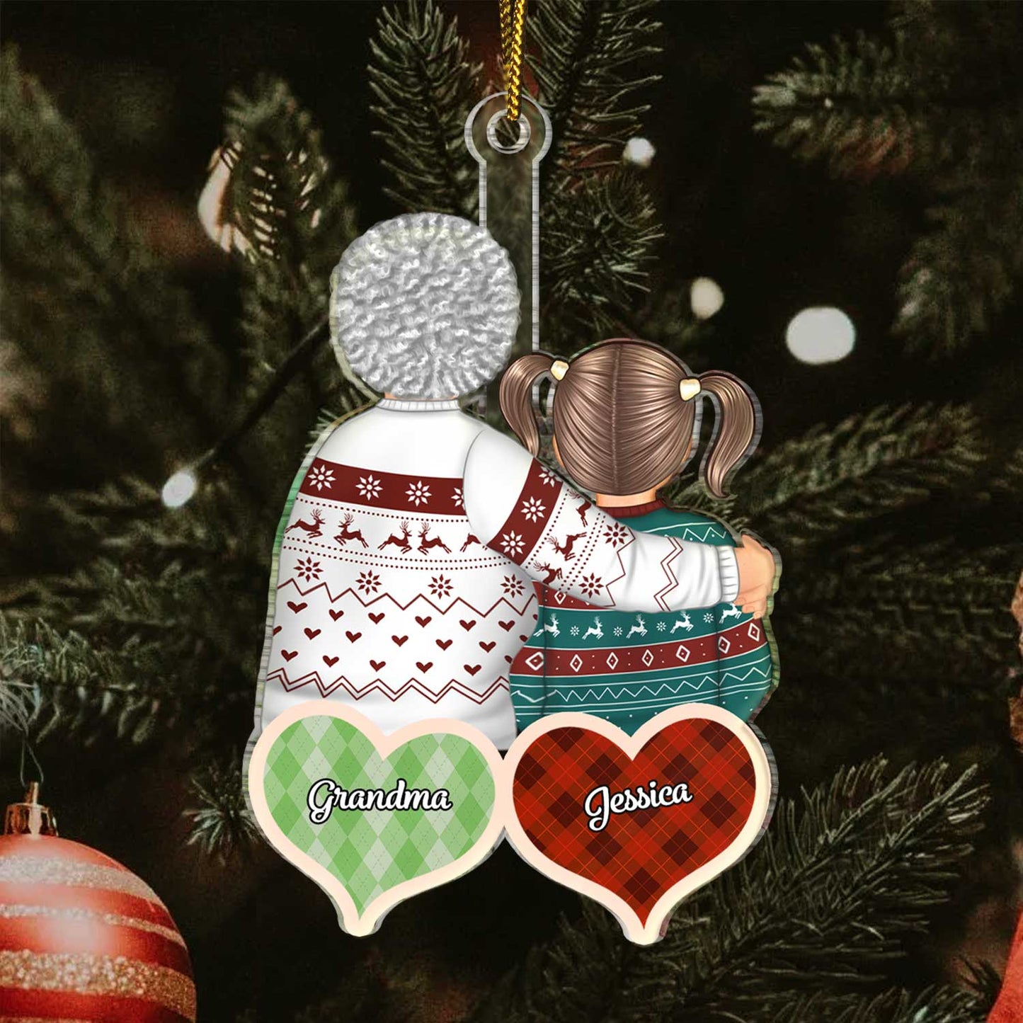 Personalized Hugging Mom Daughter Ornament - Custom Christmas Keepsake Gift