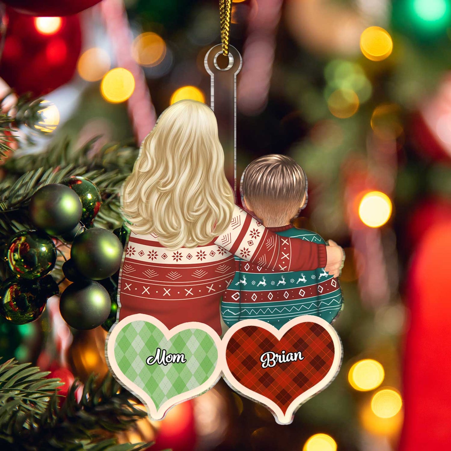 Personalized Hugging Mom Daughter Ornament - Custom Christmas Keepsake Gift