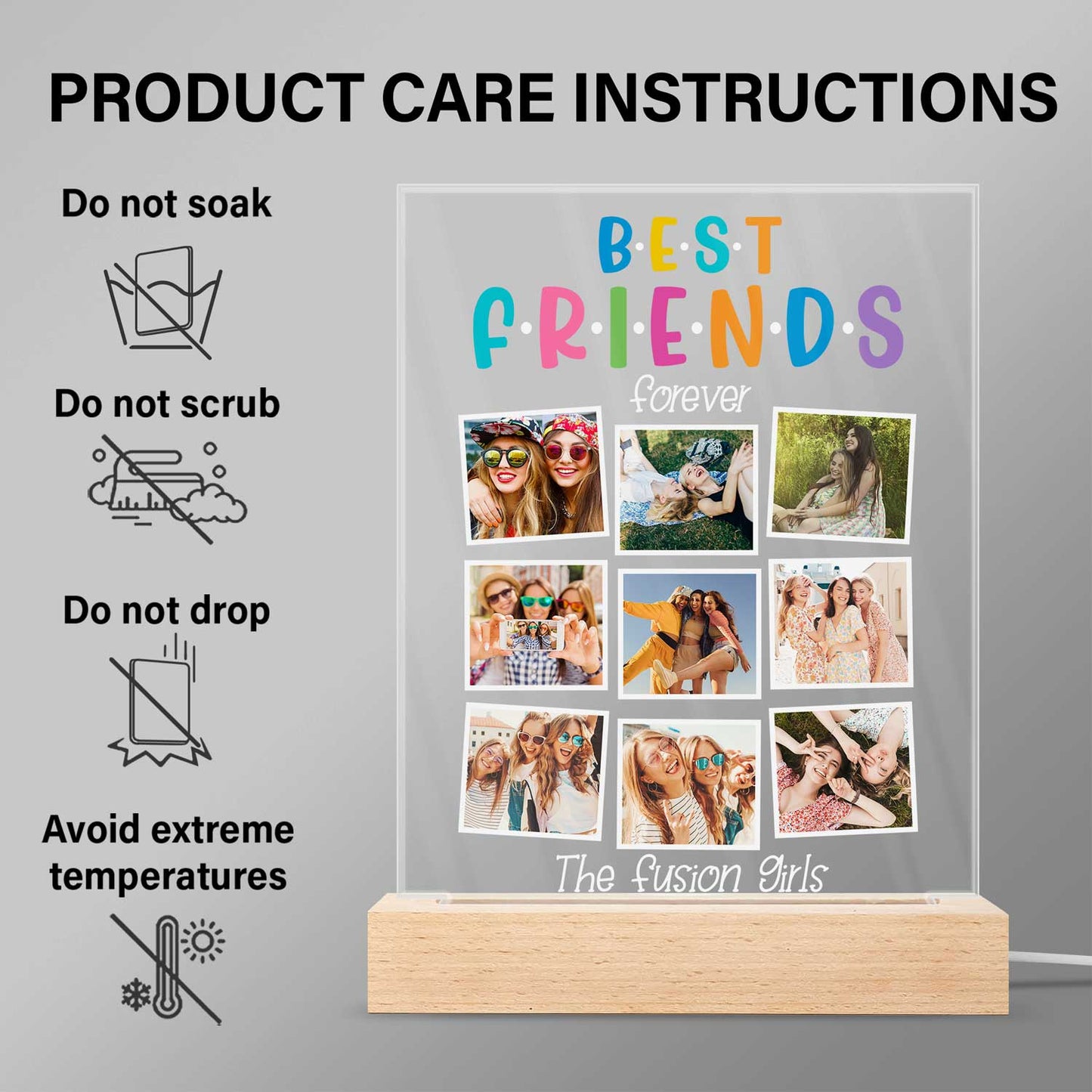 Personalized 'Best Friends Forever' Photo 3D LED Light Keepsake