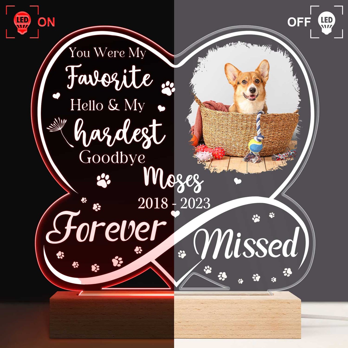 Custom “Forever Missed” Pet Photo Memorial - Personalized 3D Led Light Wooden Base