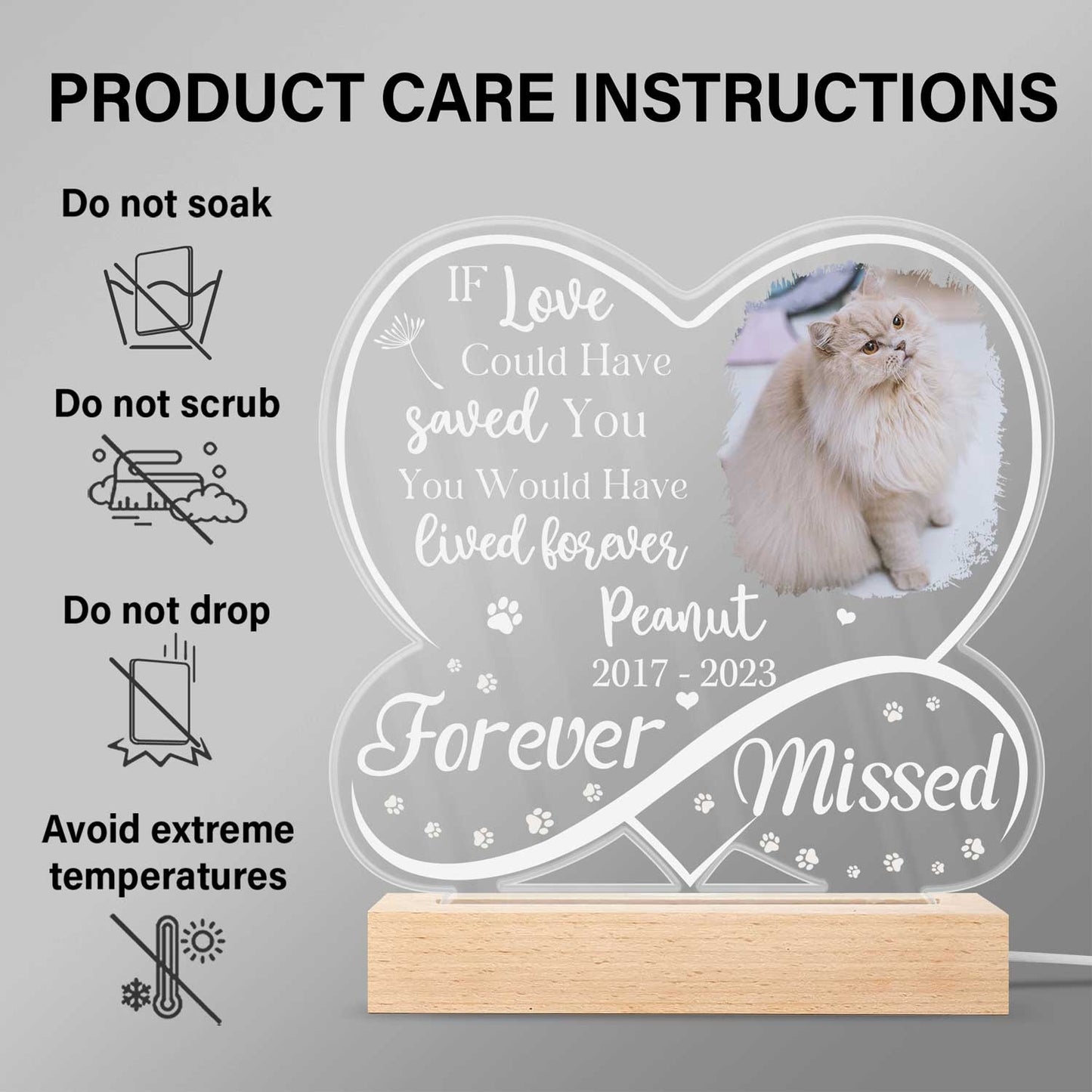 Custom “Forever Missed” Pet Photo Memorial - Personalized 3D Led Light Wooden Base