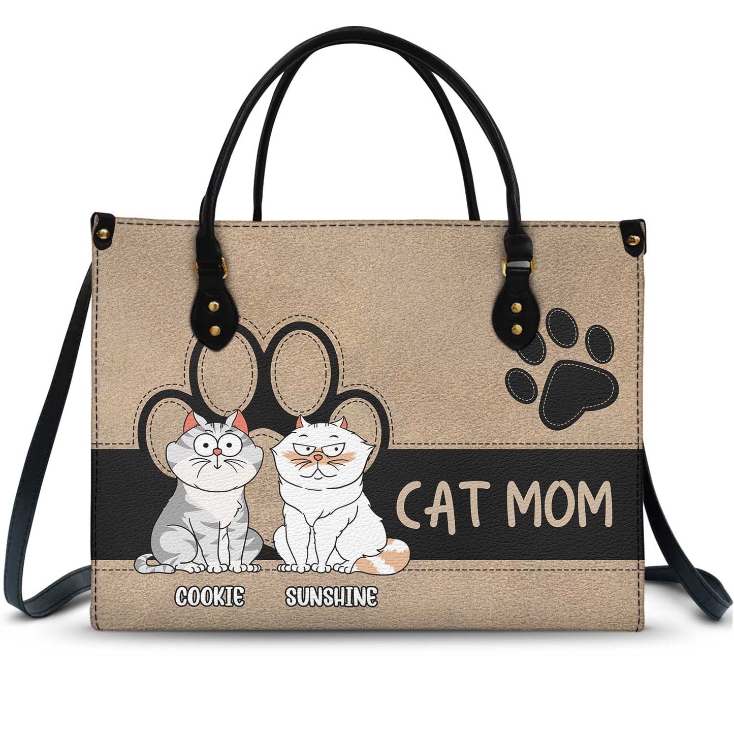 Personalized 'CAT MOM' Leather Tote Bag - Unique Custom Gift for Cat Lovers