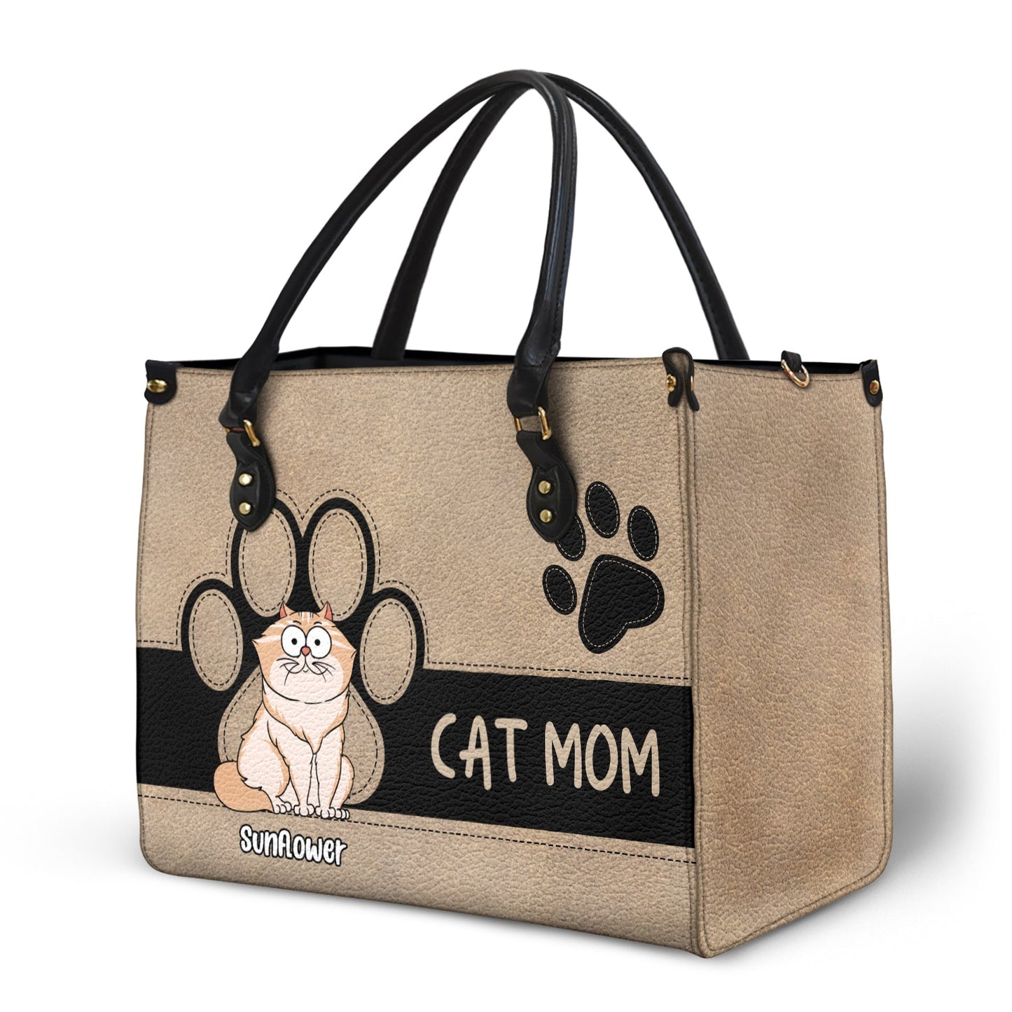 Personalized 'CAT MOM' Leather Tote Bag - Unique Custom Gift for Cat Lovers