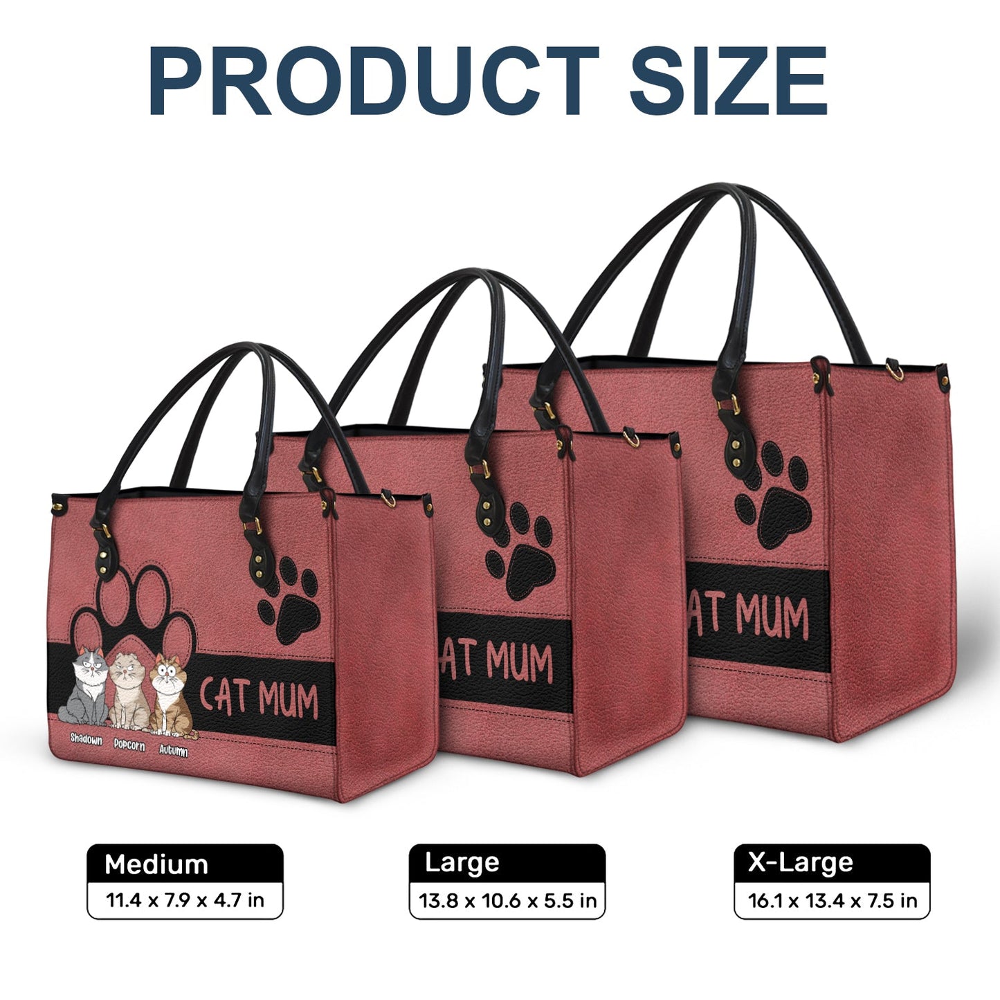 Personalized 'CAT MOM' Leather Tote Bag - Unique Custom Gift for Cat Lovers