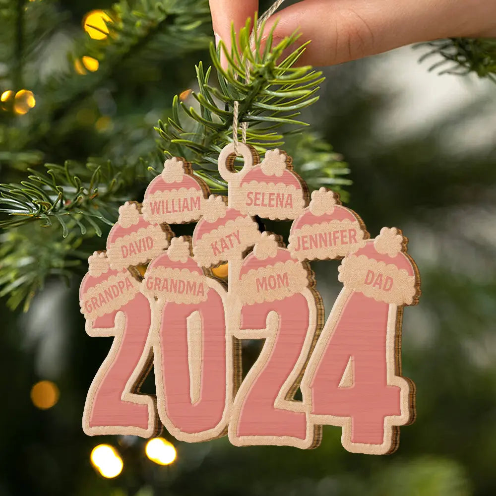 Personalized 2024 Family Santa Hat Wooden Christmas Keepsake Ornament
