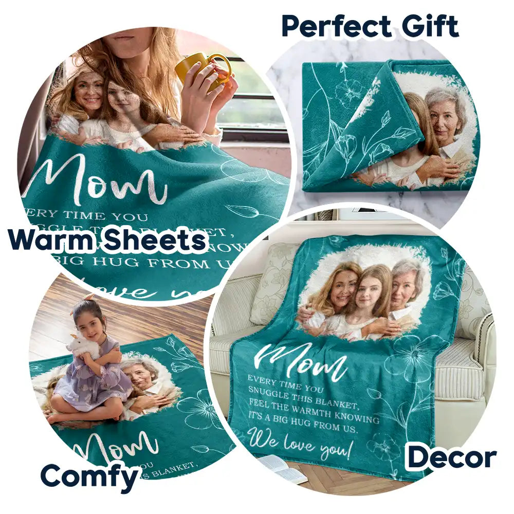 Custom Photo,Gift For Mother,Gift For Grandpa,Gift For Women,Mom - Children,Grandma - Grandkids,Love - Custom Photo Mom Grandma Every Time You Snuggle This Blanket - Personalized Fleece Blanket, Sherpa Blanket