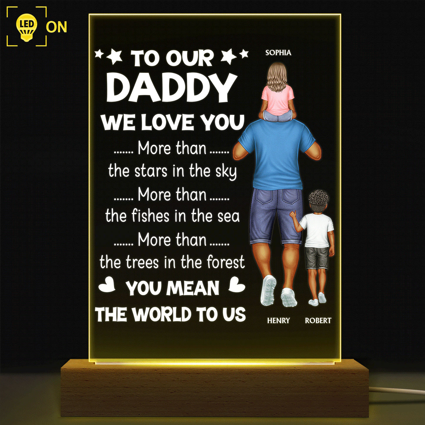 Custom 'You Mean The World To Me' Night Light - Best Gift for Dad Father Grandpa