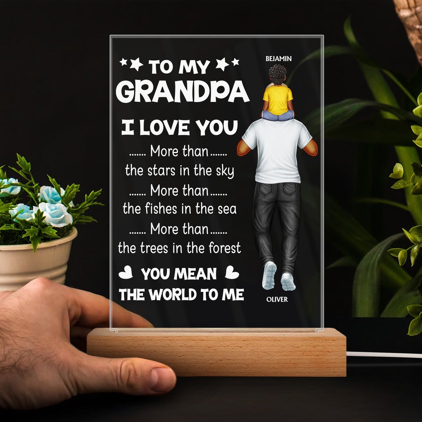 Custom 'You Mean The World To Me' Night Light - Best Gift for Dad Father Grandpa