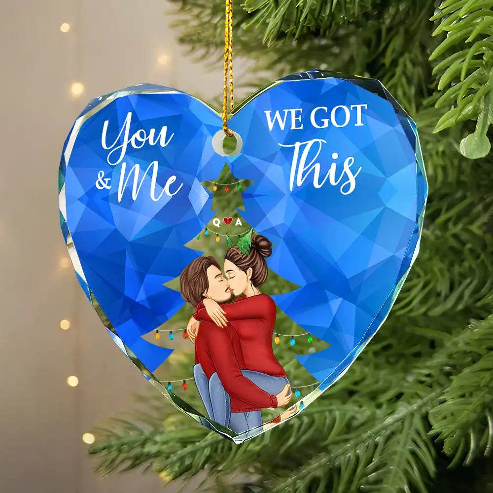 Personalized "First Kiss Last Breath" Couple's Heart Glass Christmas Ornament