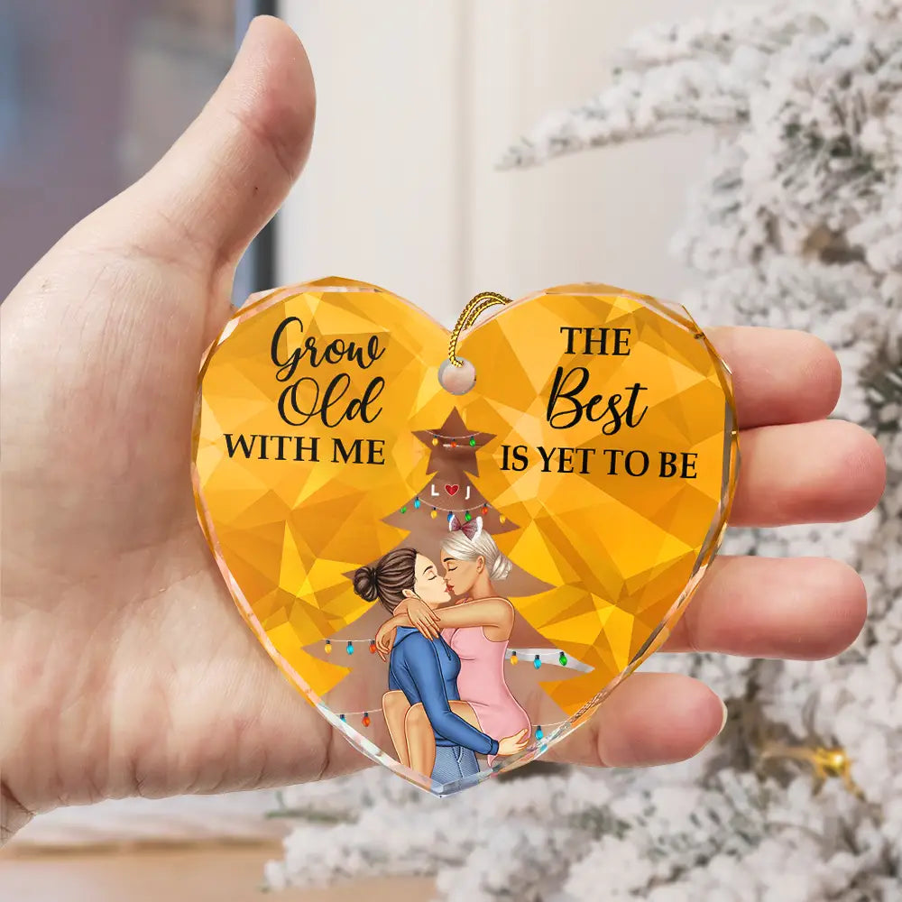 Personalized "First Kiss Last Breath" Couple's Heart Glass Christmas Ornament