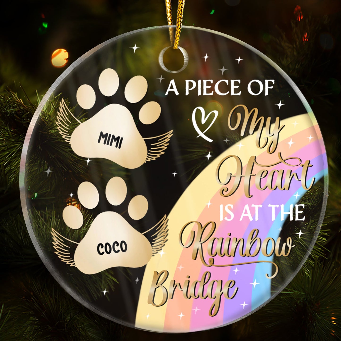 Custom Pet Memorial For Loved One Ornament: 'My Heart Is At The Rainbow Bridge'
