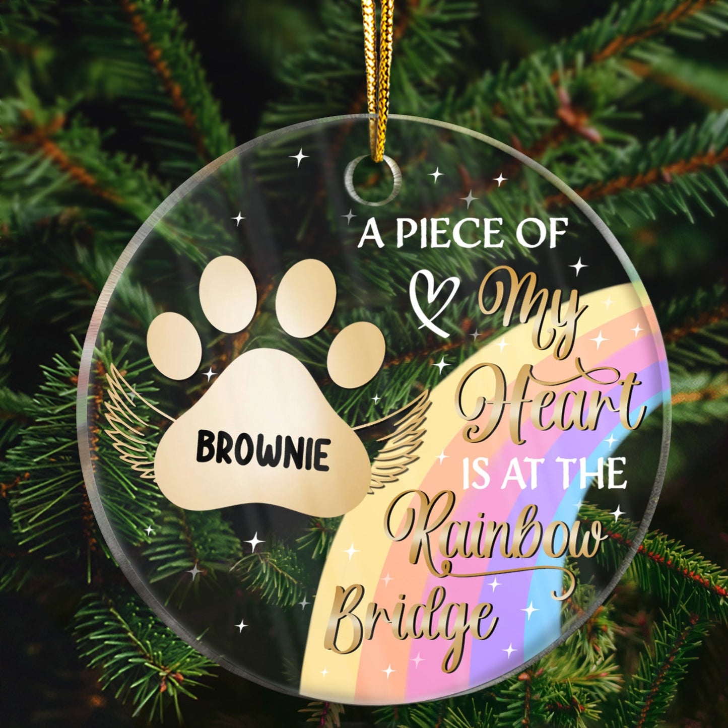 Custom Pet Memorial For Loved One Ornament: 'My Heart Is At The Rainbow Bridge'