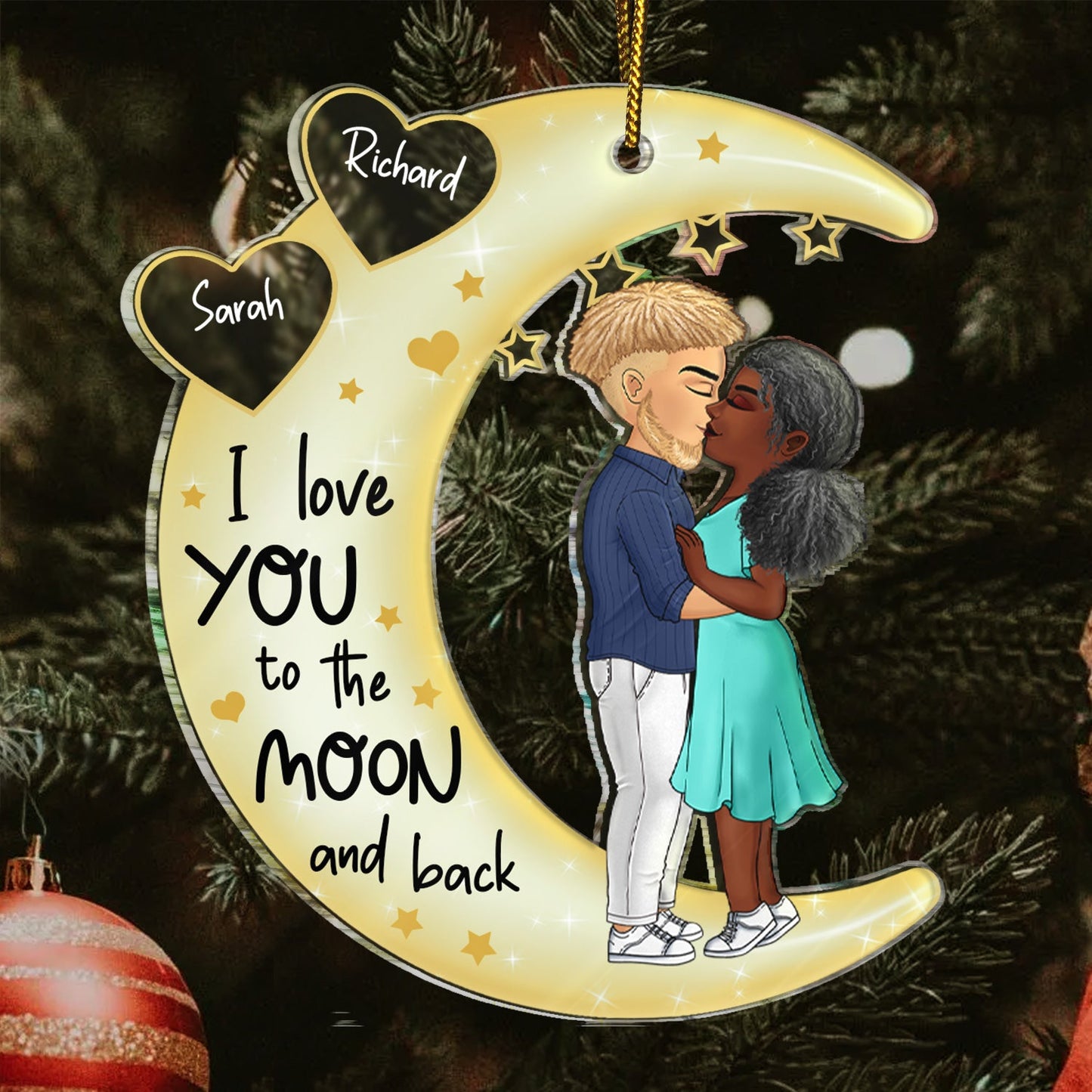 Heartfelt Personalized 'To The Moon & Back' Couple Christmas Ornament