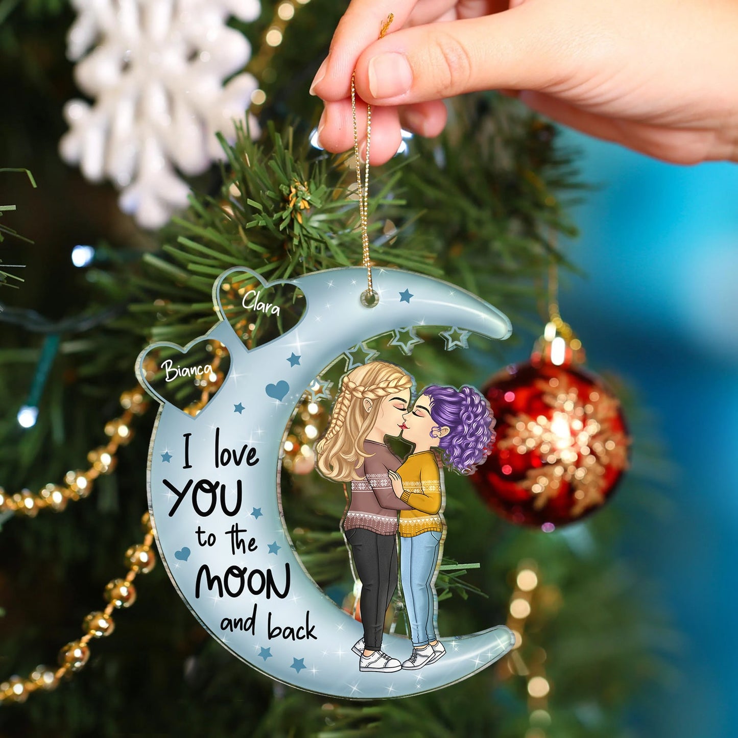 Heartfelt Personalized 'To The Moon & Back' Couple Christmas Ornament