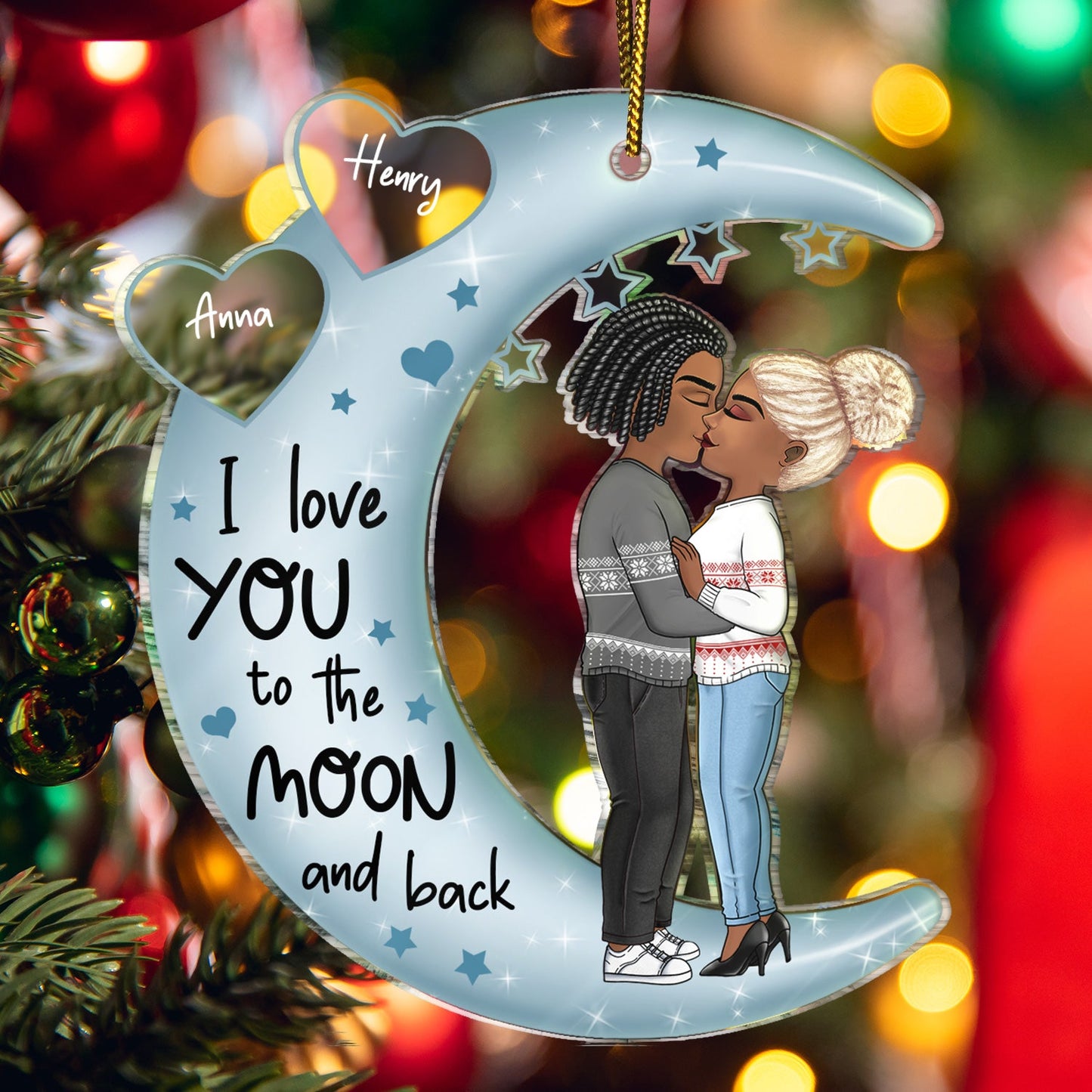 Heartfelt Personalized 'To The Moon & Back' Couple Christmas Ornament