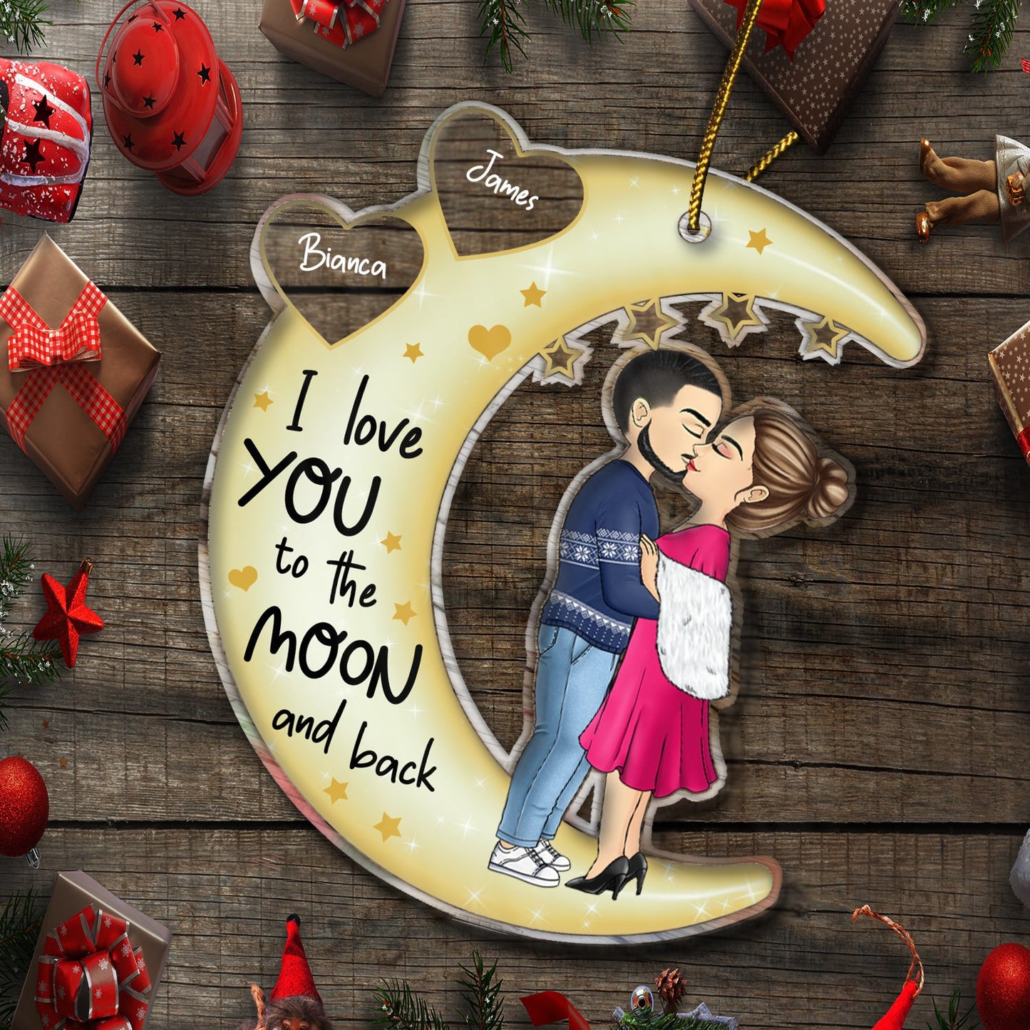 Heartfelt Personalized 'To The Moon & Back' Couple Christmas Ornament