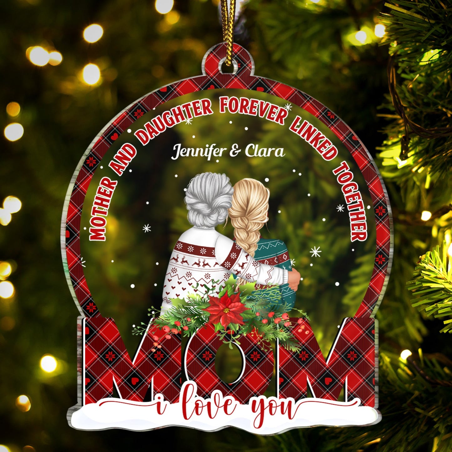 Personalized Mother Daughter Christmas Ornament - Forever Linked Together Keepsake