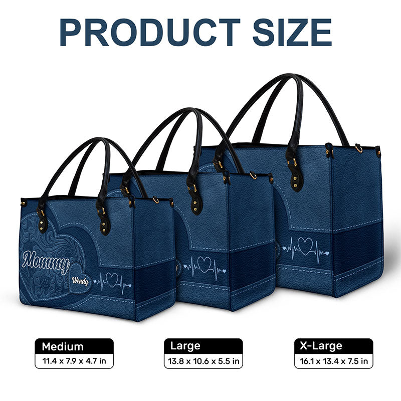 Personalized Leather Tote for Grandma | Grandkids' Names Heart Bag