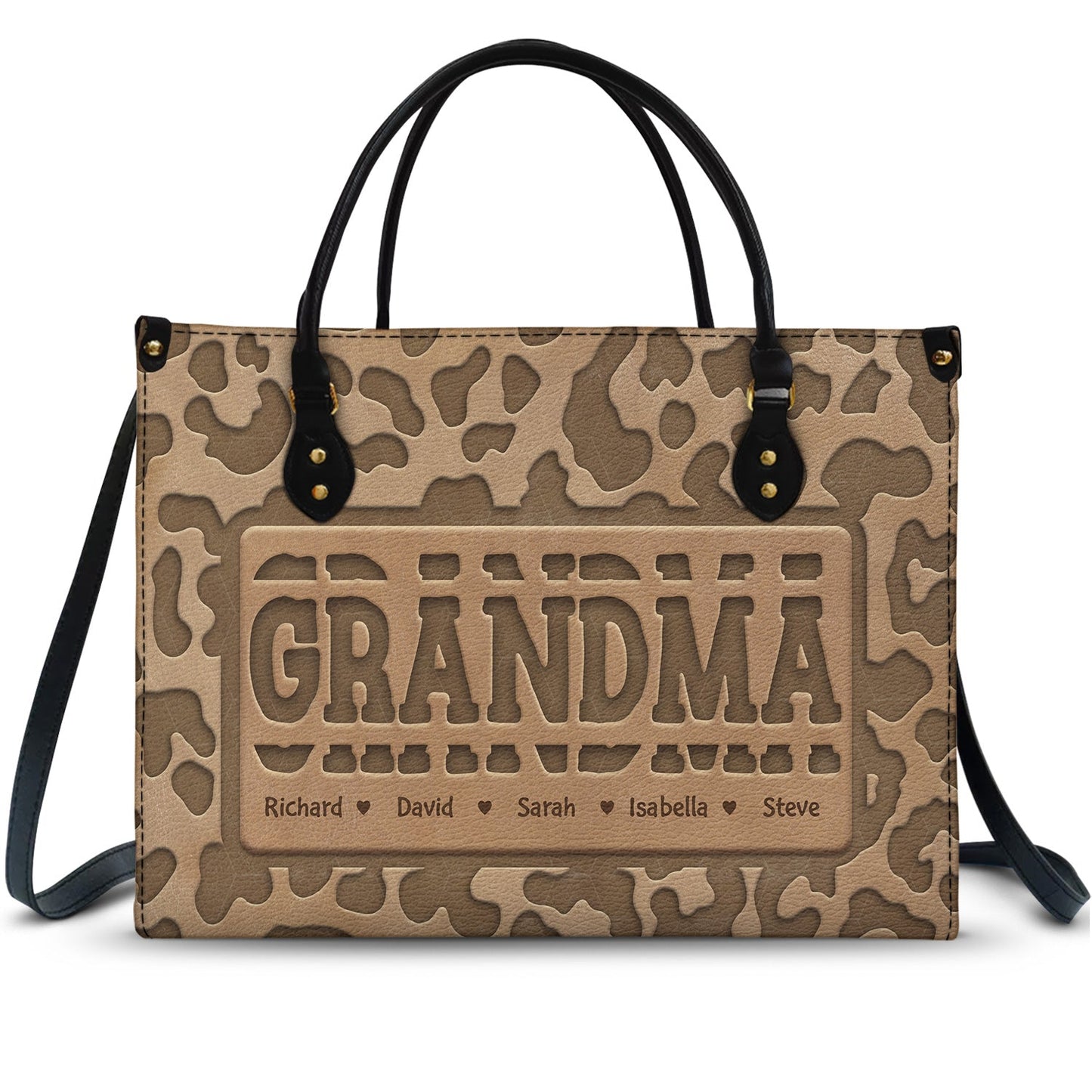 Personalized 'GRANDMA' Leather Tote Bag with Grandchildren's Names