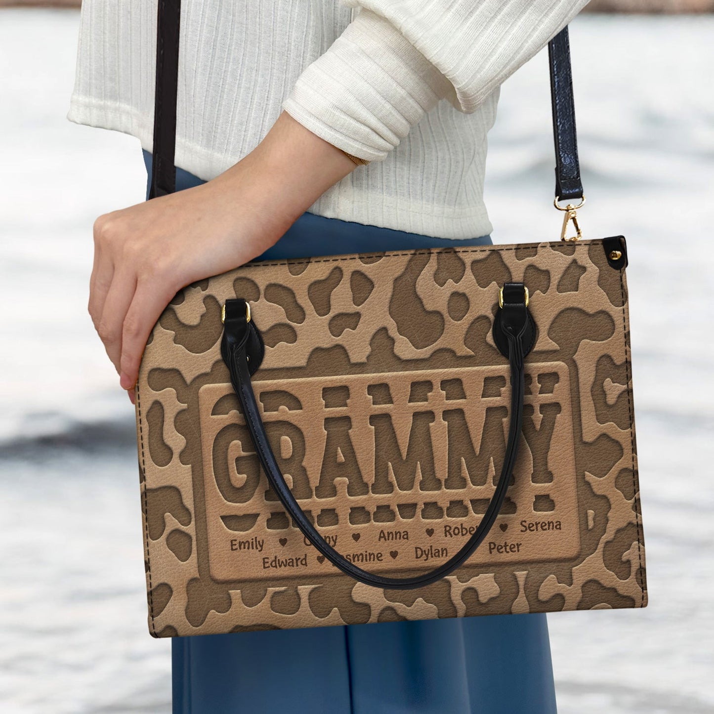 Personalized 'GRANDMA' Leather Tote Bag with Grandchildren's Names