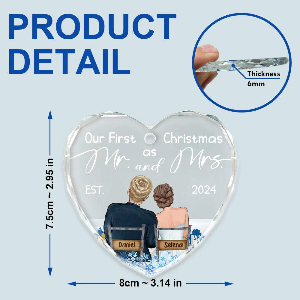 Personalized "Our First Christmas Married" Glass Ornament for Couples