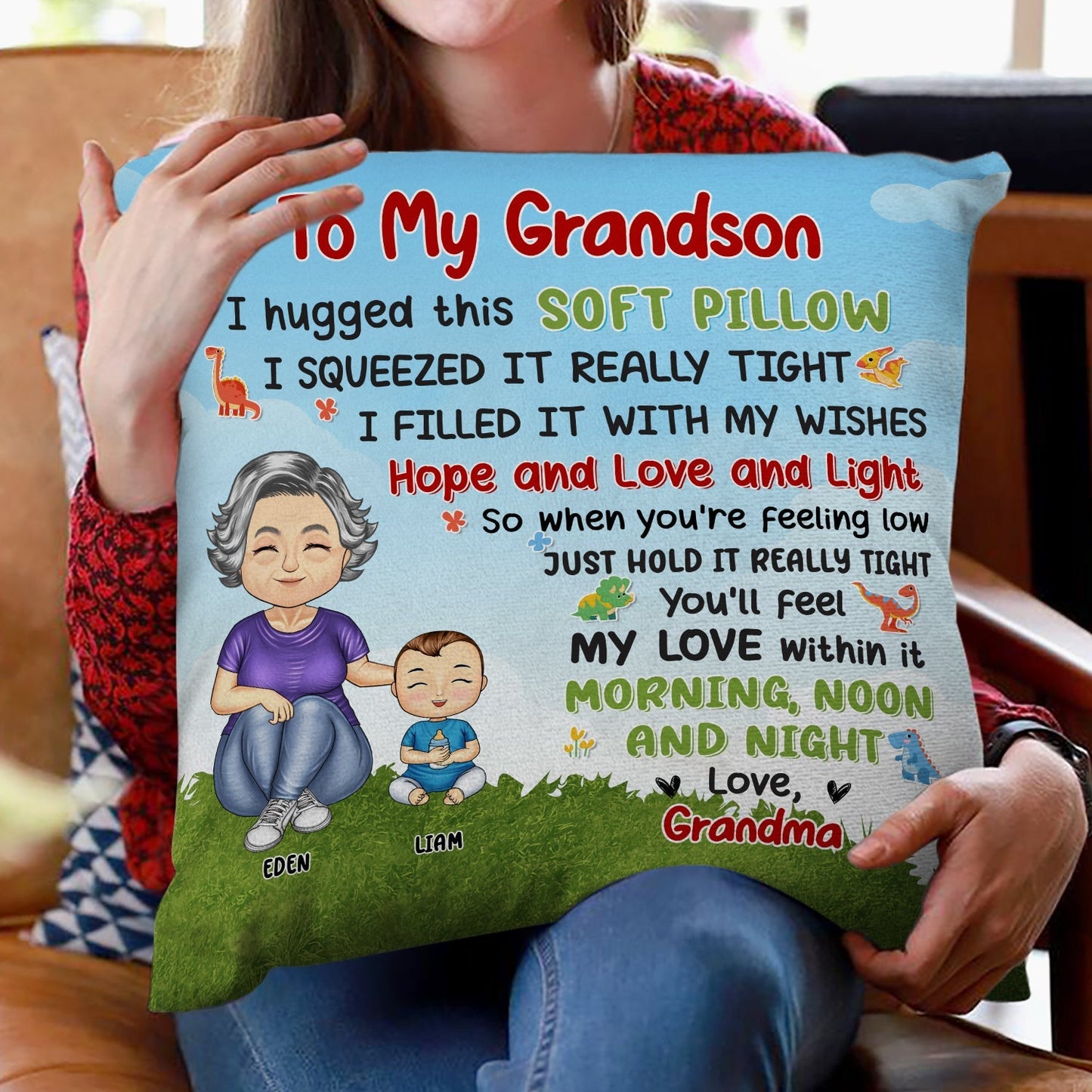 Personalized Soft Hug Pillow from Grandma to Granddaughter/Grandson