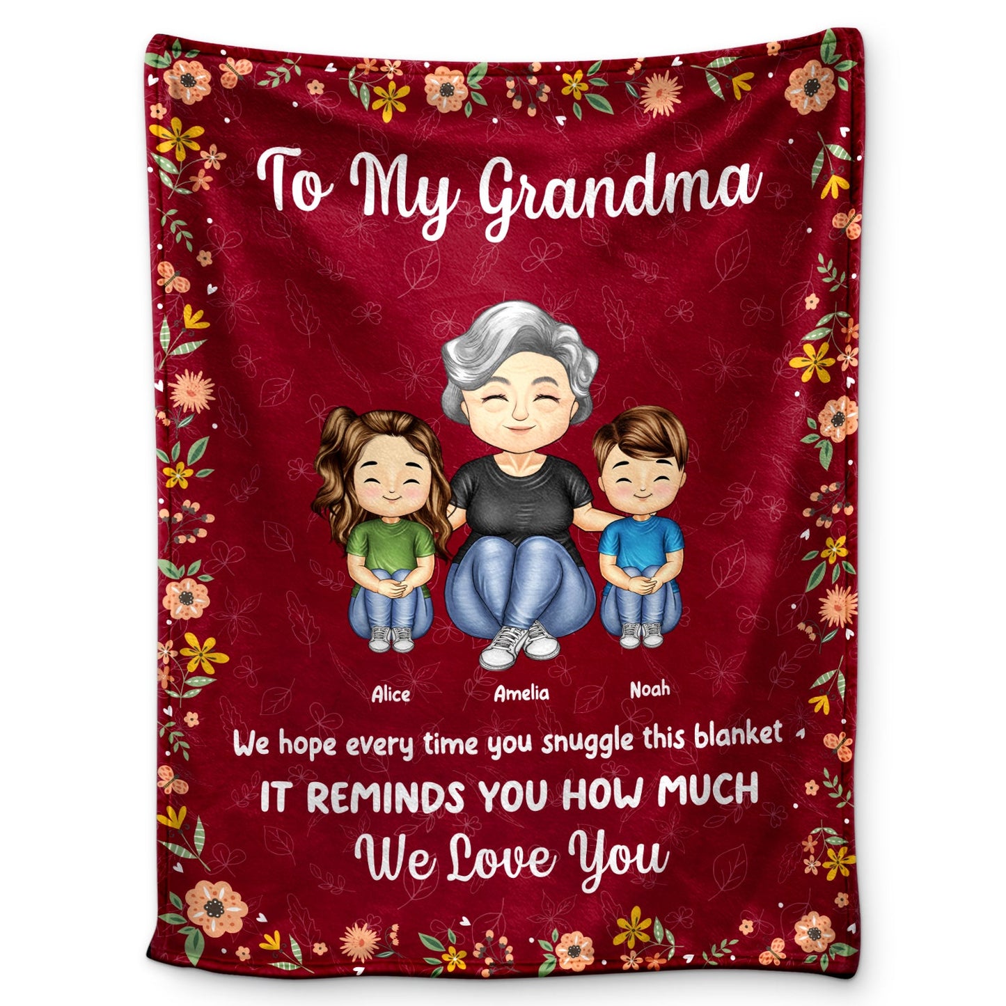 Personalized "We Love You" Blanket: Custom Character Gift for Mom & Grandma