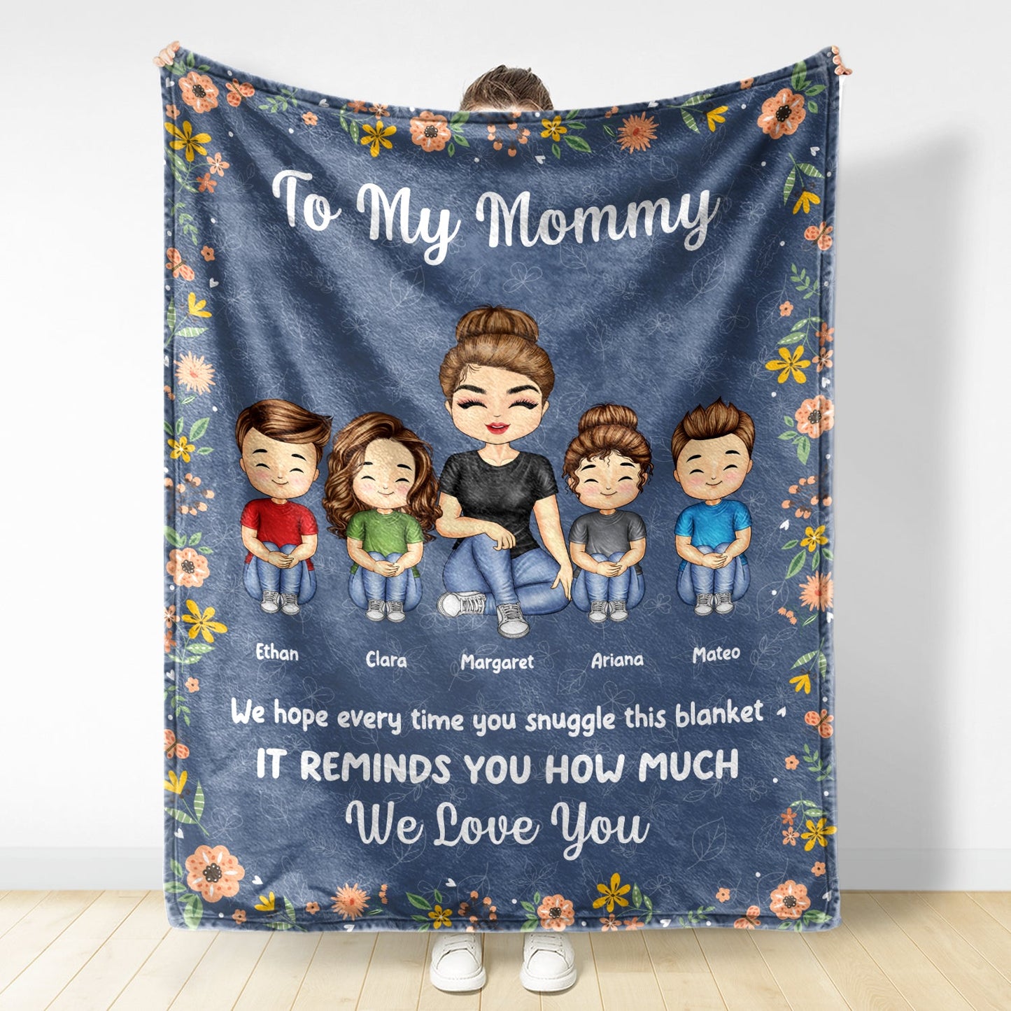 Personalized "We Love You" Blanket: Custom Character Gift for Mom & Grandma