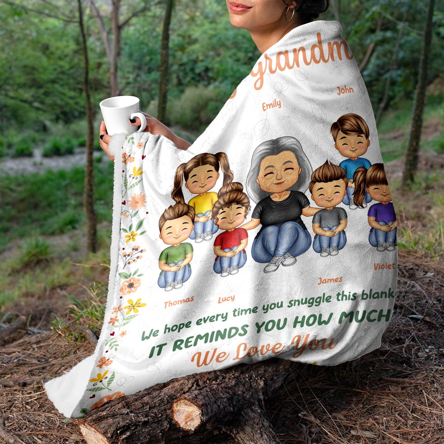 Personalized "We Love You" Blanket: Custom Character Gift for Mom & Grandma