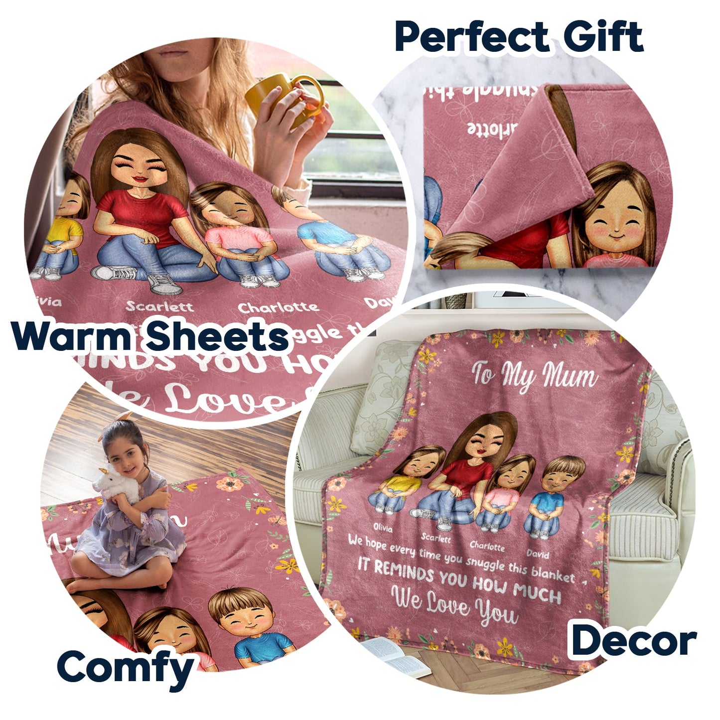 Personalized "We Love You" Blanket: Custom Character Gift for Mom & Grandma