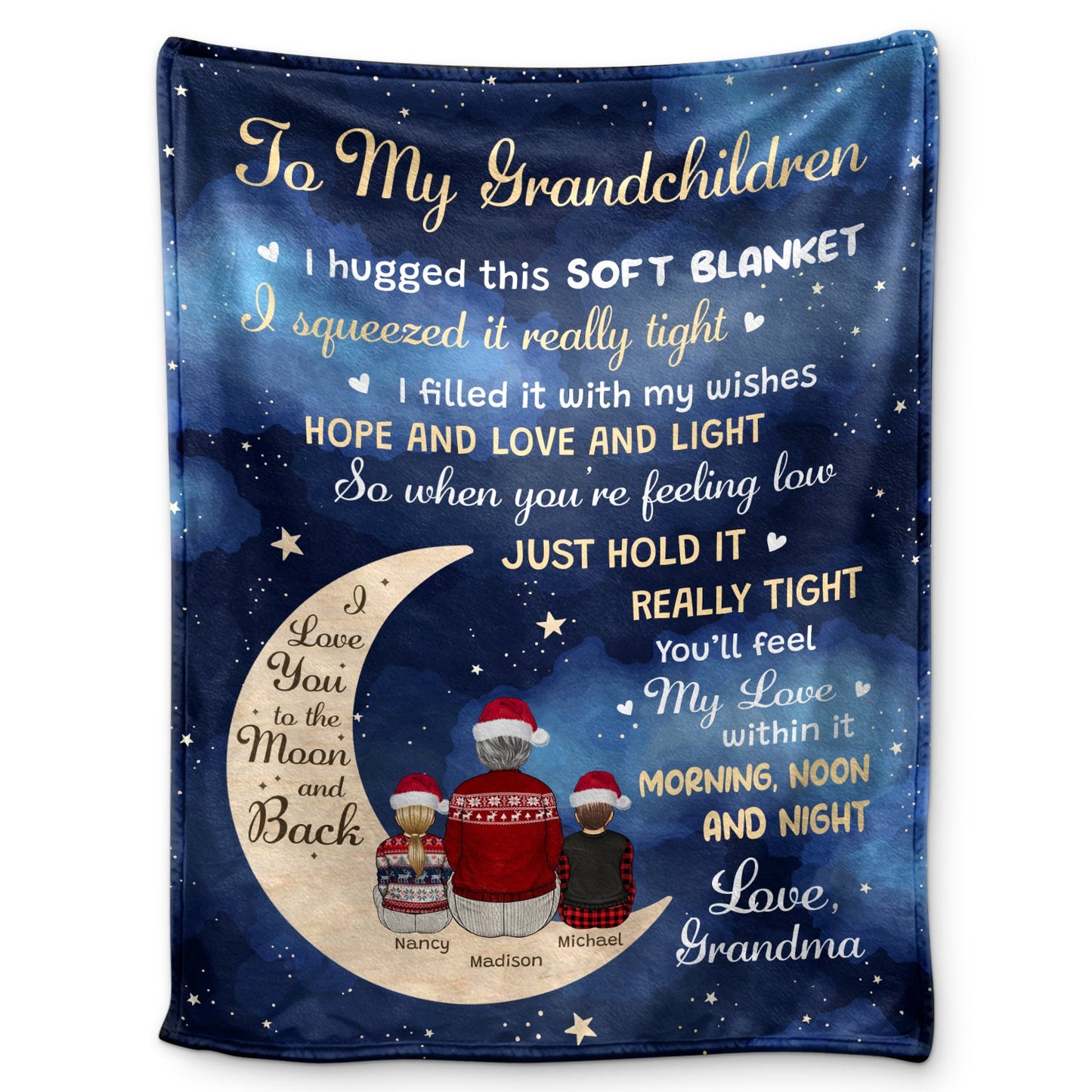 Personalized "Love You To The Moon" Blanket from Grandma to Grandchildren