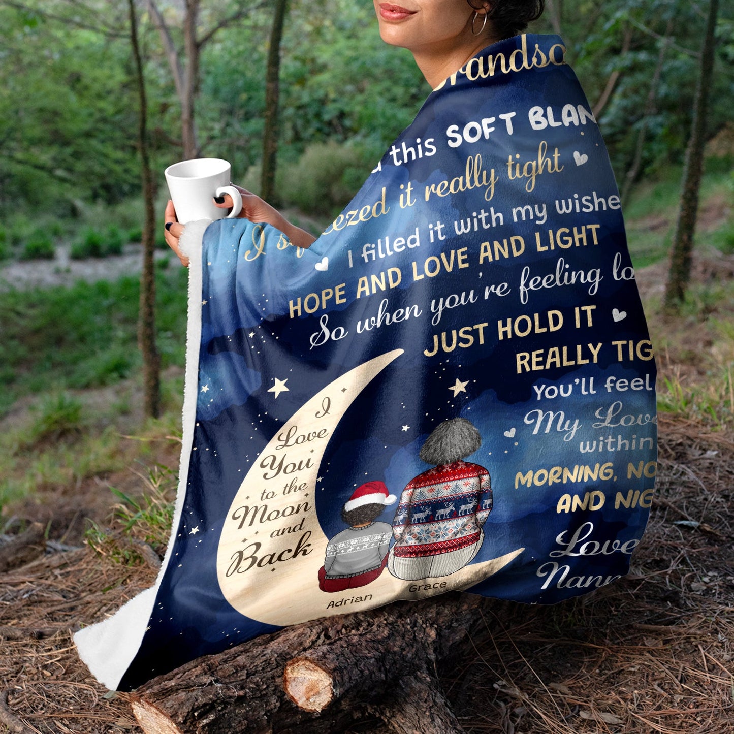 Personalized "Love You To The Moon" Blanket from Grandma to Grandchildren