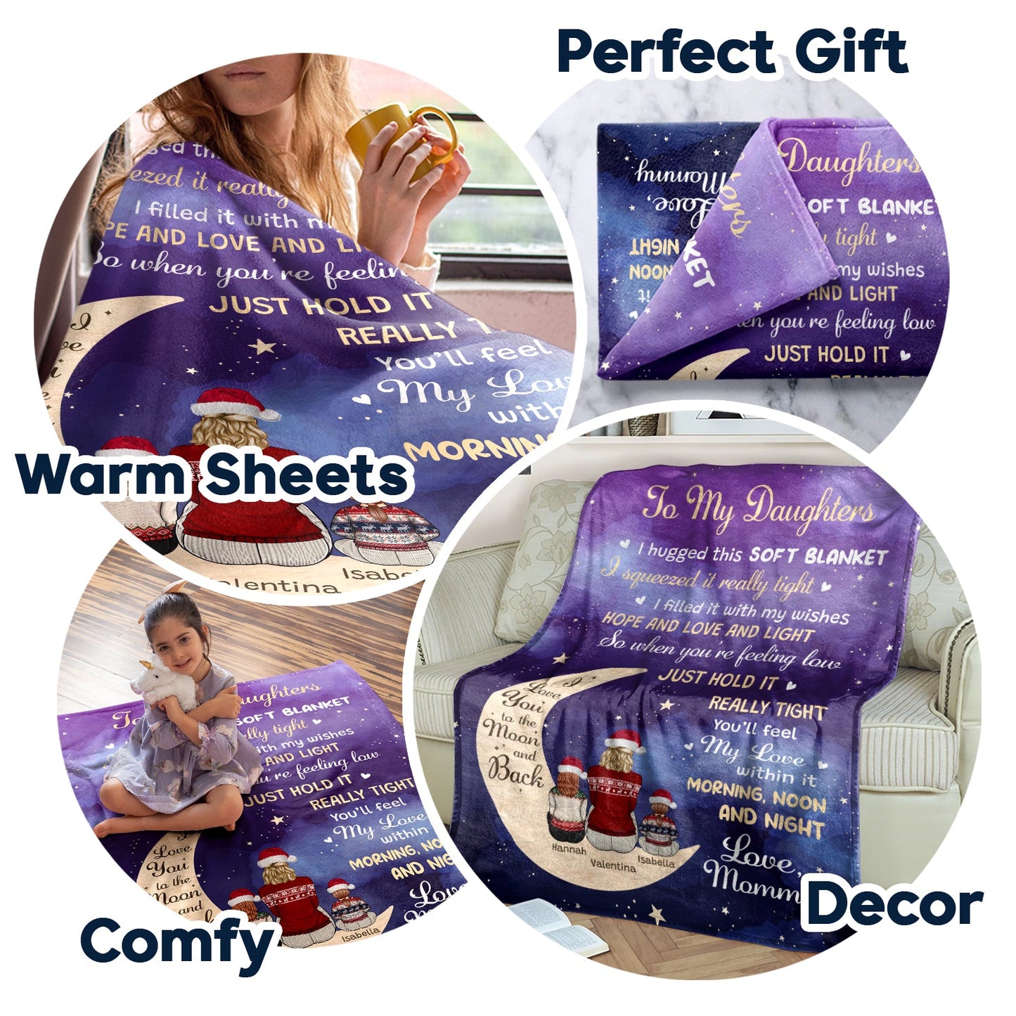 Personalized "Love You To The Moon" Blanket from Grandma to Grandchildren