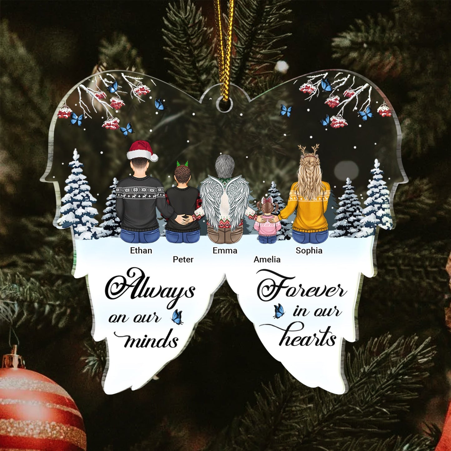 Personalized Memorial For Loved One Ornament: "Always On Our Minds, Forever In Our Hearts".