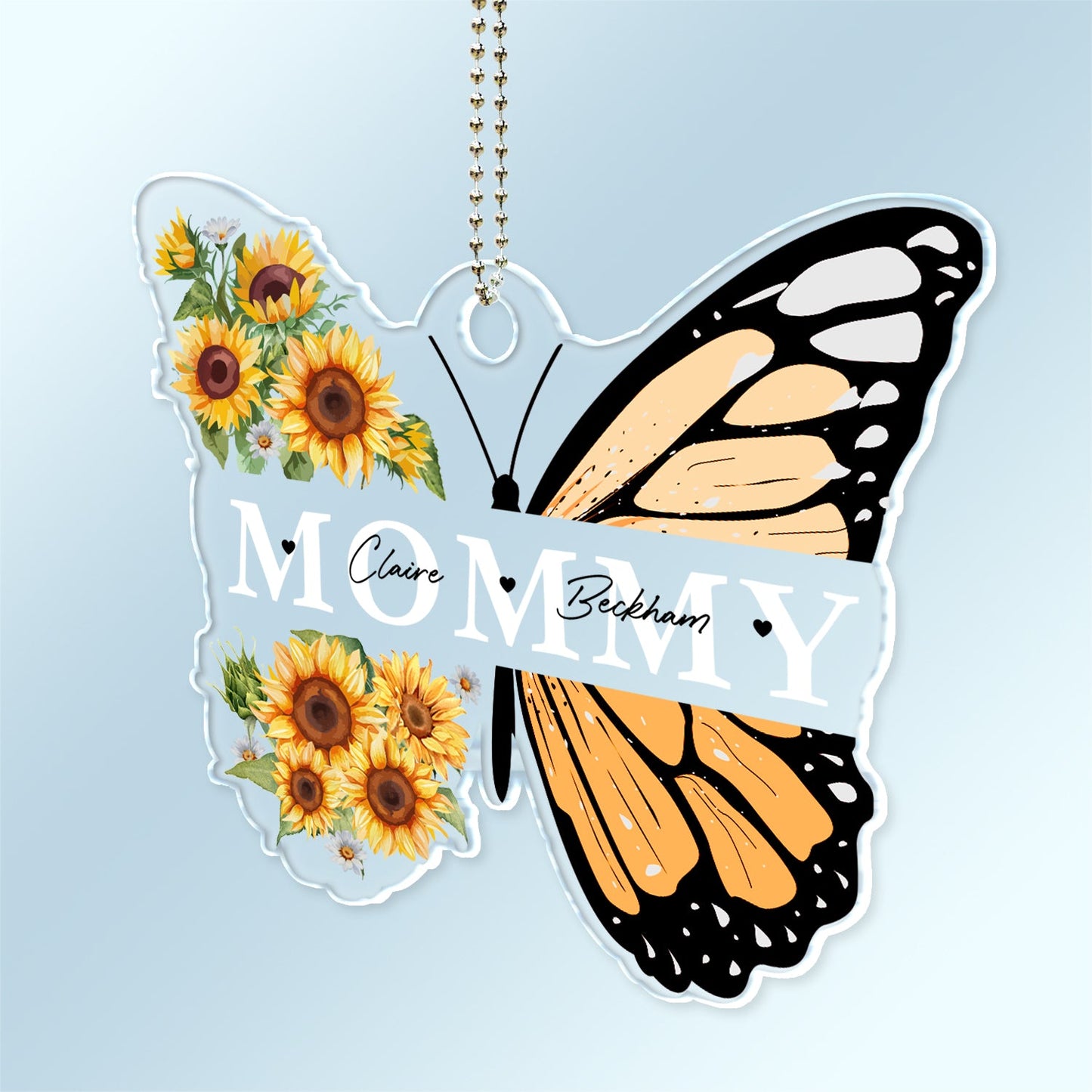 Personalized Nana Butterfly Car Hanger with Grandkids Names & Sunflowers