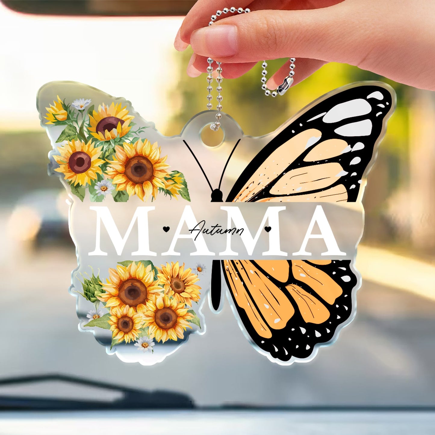 Personalized Nana Butterfly Car Hanger with Grandkids Names & Sunflowers