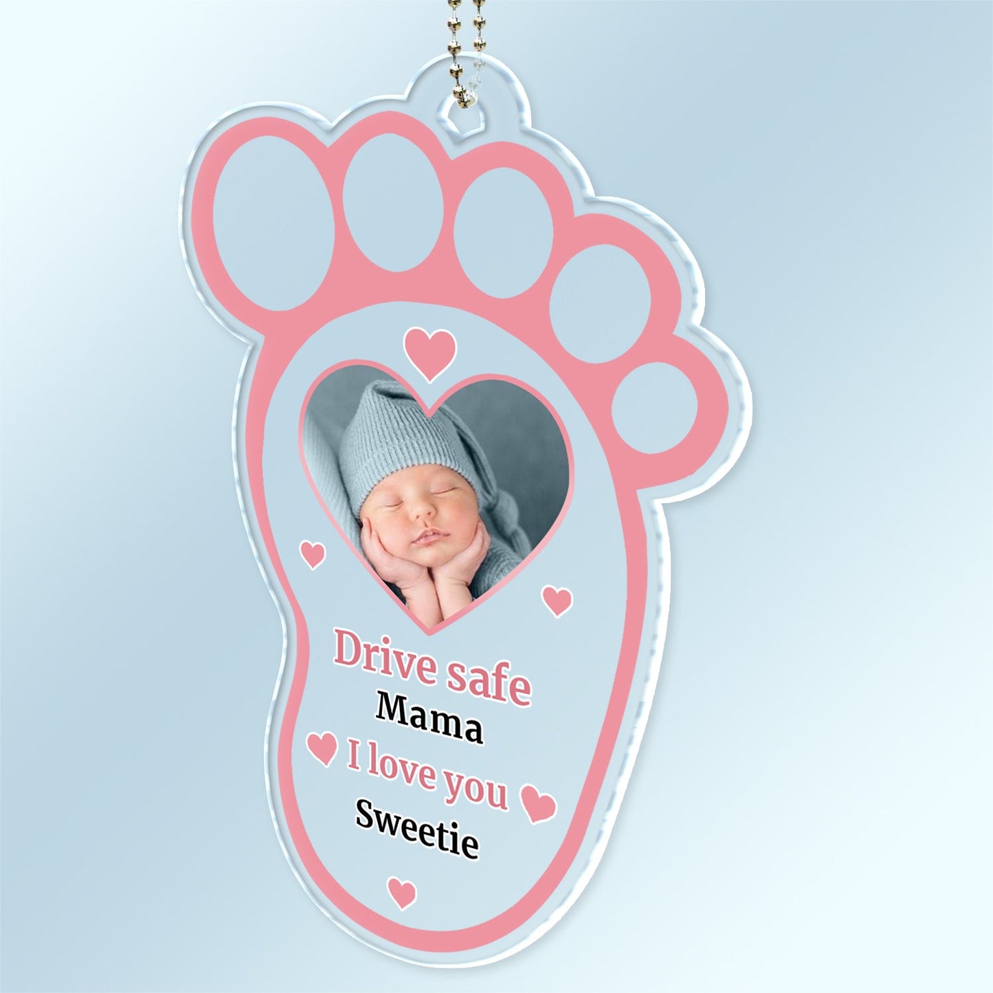 Personalized Photo Car Hanger: 'Drive Safe, I Love You, Baby Bump'