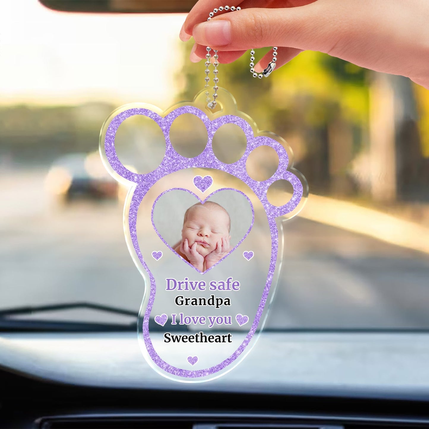 Personalized Photo Car Hanger: 'Drive Safe, I Love You, Baby Bump'