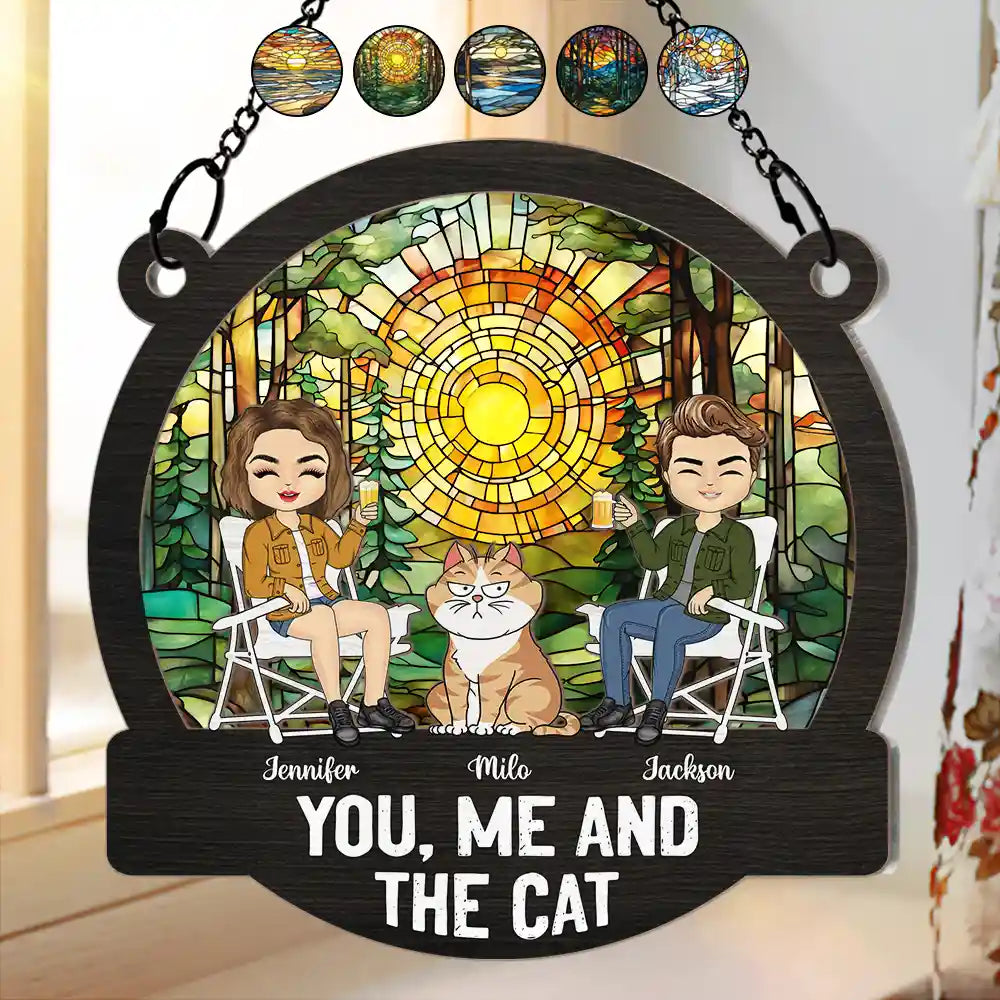 Heartfelt Personalized 'You, Me & The Cat' Camping Suncatcher Ornament