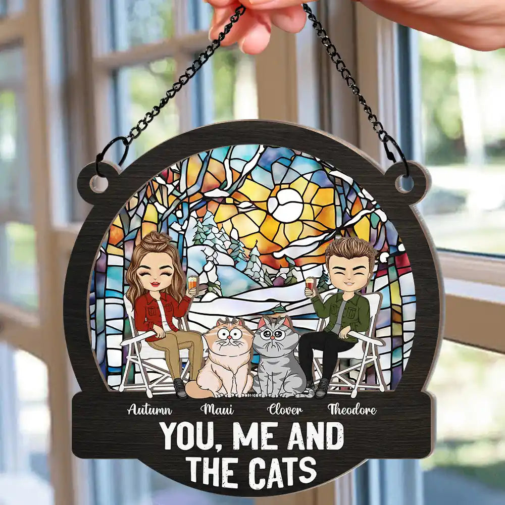 Heartfelt Personalized 'You, Me & The Cat' Camping Suncatcher Ornament