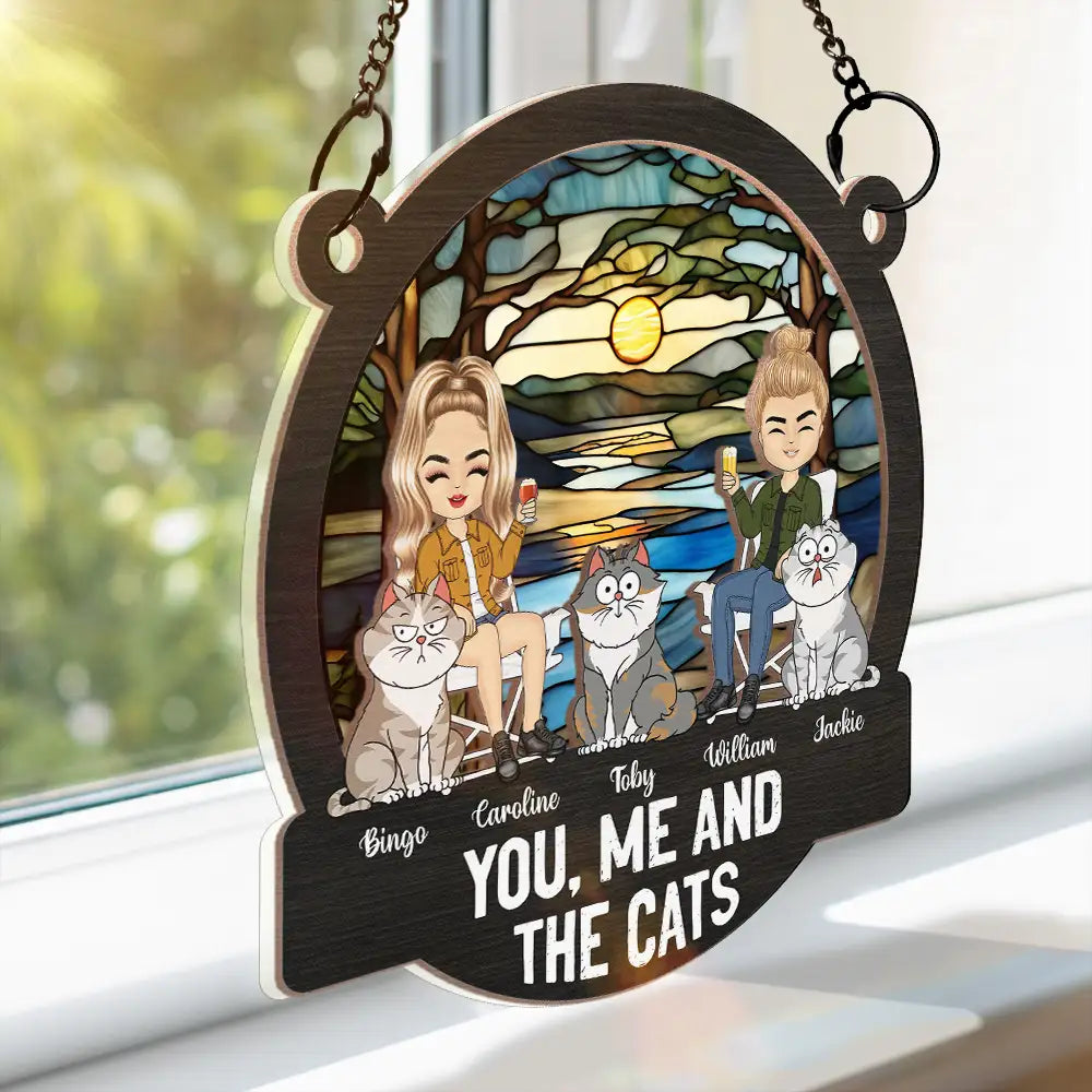 Heartfelt Personalized 'You, Me & The Cat' Camping Suncatcher Ornament